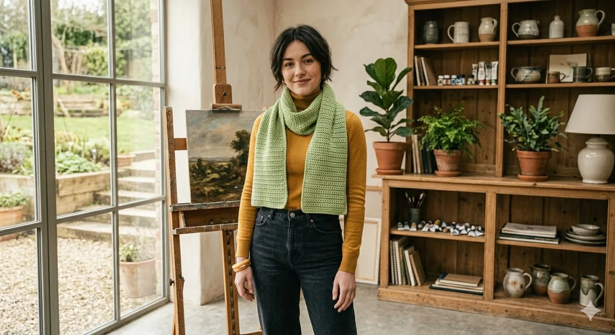Bufanda verde de crochet tejida a mano